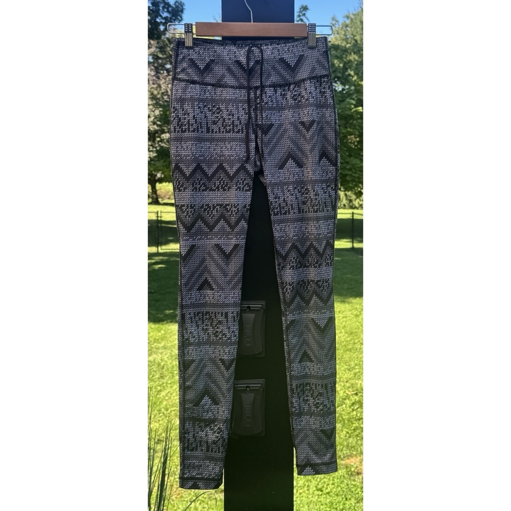 Danskin Women's Black Gray Geometric Aztec Print Drawstring Pants Leggings, XS